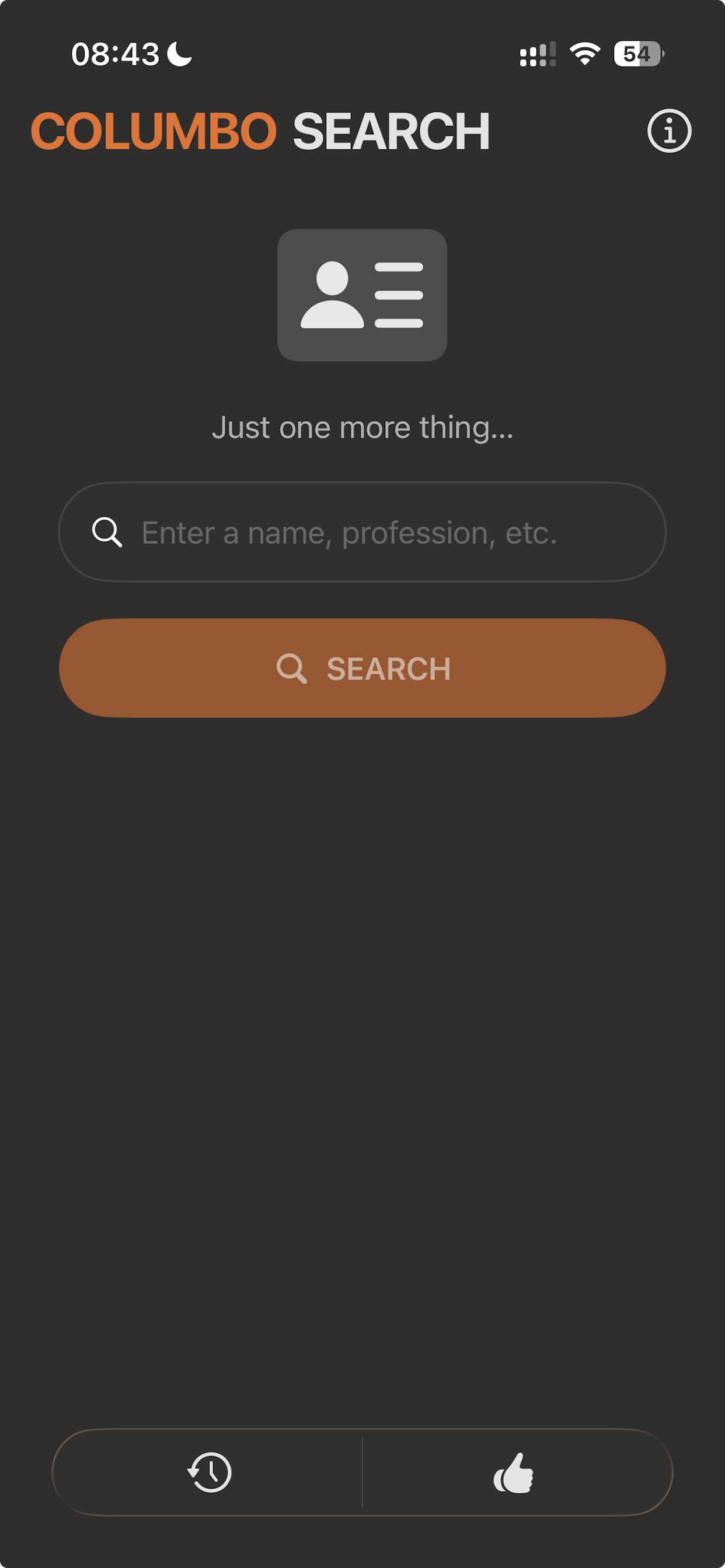 Search screen showing name query and consolidated results
